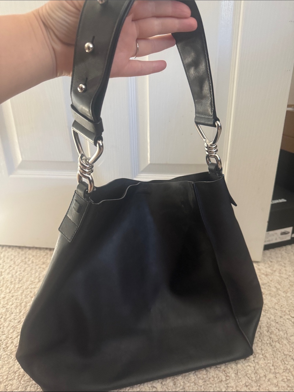 All Saints Black Leather Stud-Detail Shoulder Bag